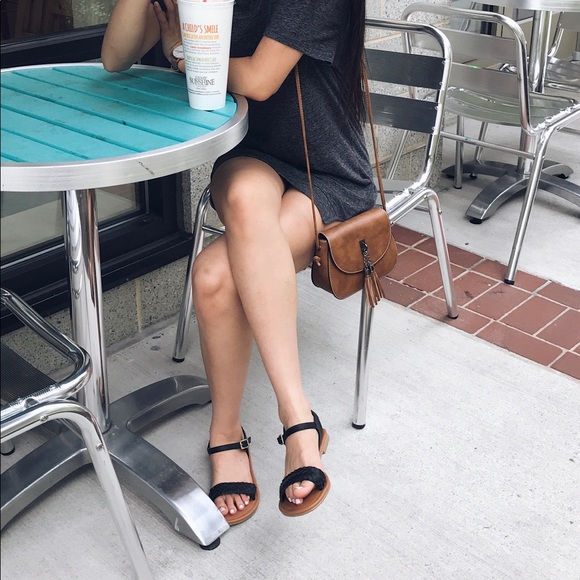 🆕 Black Braided Flat Ankle Strap Sandals - Picture 3 of 6